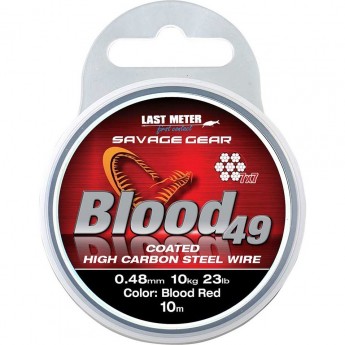 Поводковый материал SAVAGE GEAR Blood49 0.60mm 16kg 35lb Coated Red 10m