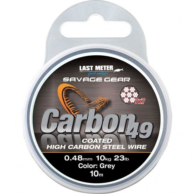 Поводковый материал SAVAGE GEAR Carbon49 0.60mm 16kg 35lb Coated Grey 10m 54896